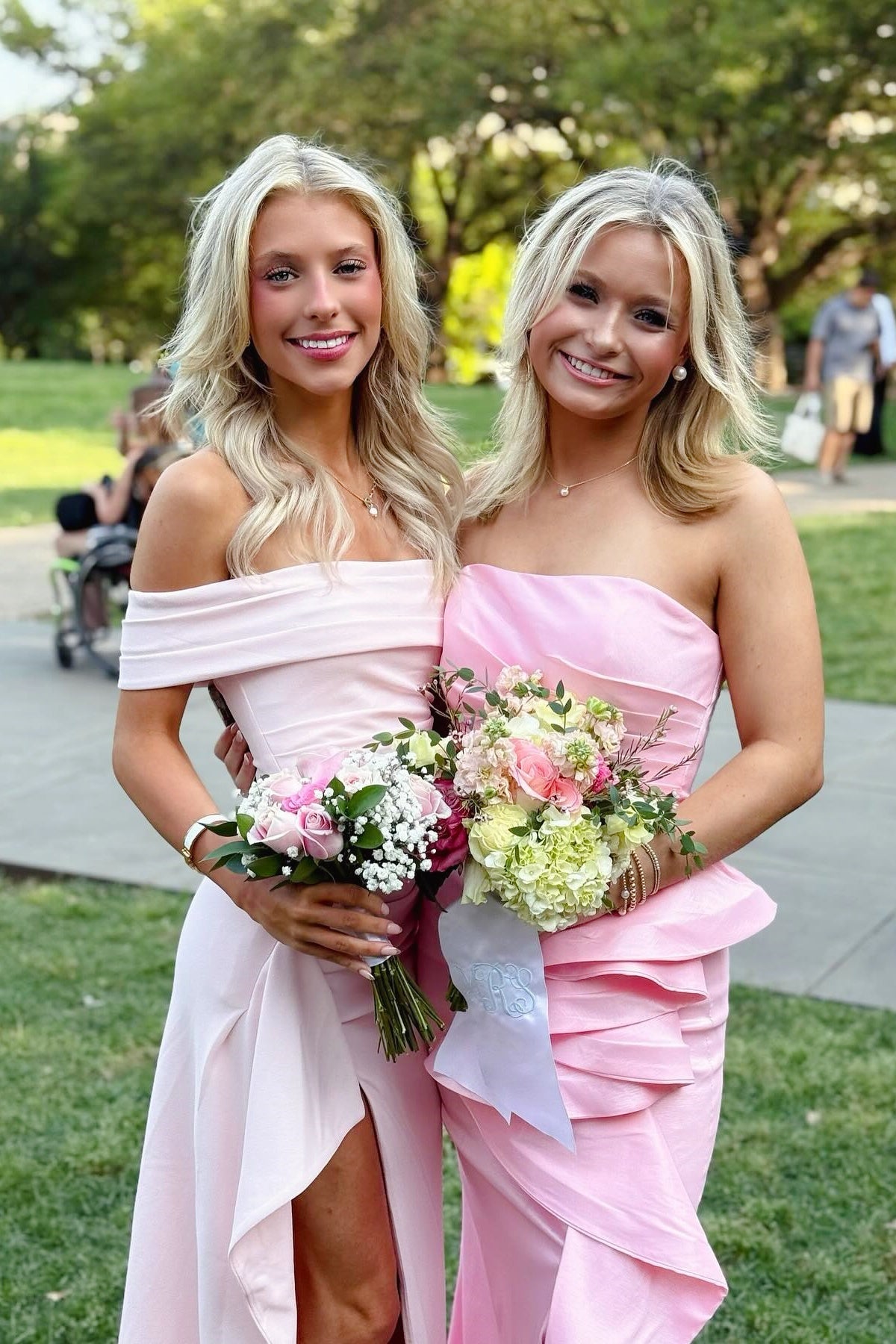 Pink Off the Shoulder Frill Slit Long Dress