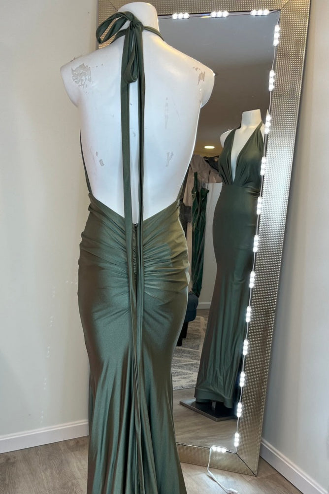 Light Blue Halter-Tie V-Neck Mermaid Prom Dress