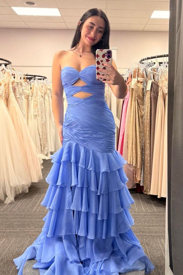 Yellow Sweetheart Cut-Out Side Slit Mermaid Dress