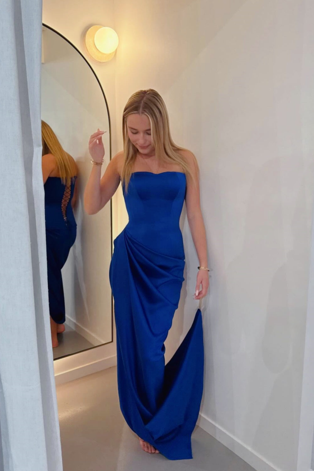 Royal Blue Strapless Mermaid Ruched Dress