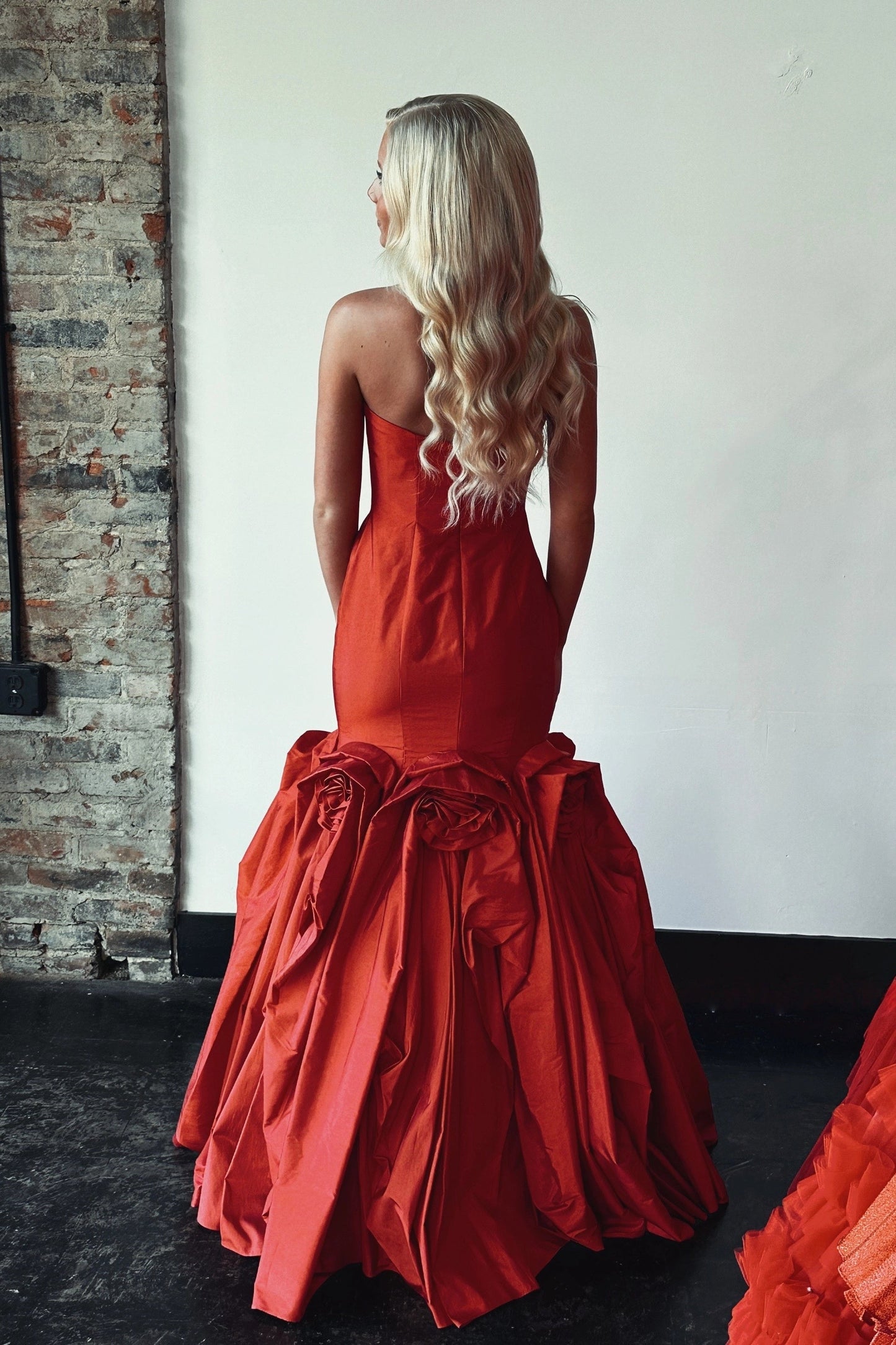 Red Strapless Handmade Flowers Mermaid Dress