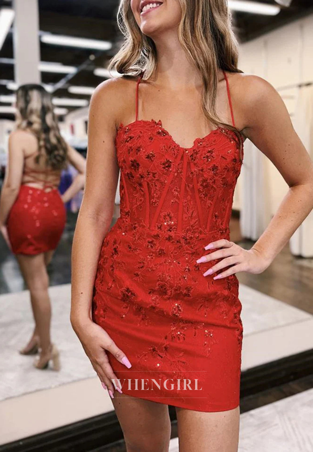 Sweetheart Spaghetti Straps Sleeveless Beaded Sheath Lace Up Short Homecoming Dress