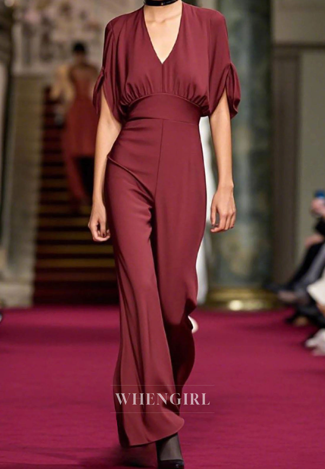 Elegant Daily Jumpsuit V-Neck Loose Half Sleeves Satin Formal Jumpsuit WhenGirl Elegant Daily Jumpsuit V-Neck Loose Half Sleeves Satin Formal Jumpsuit WhenGirl