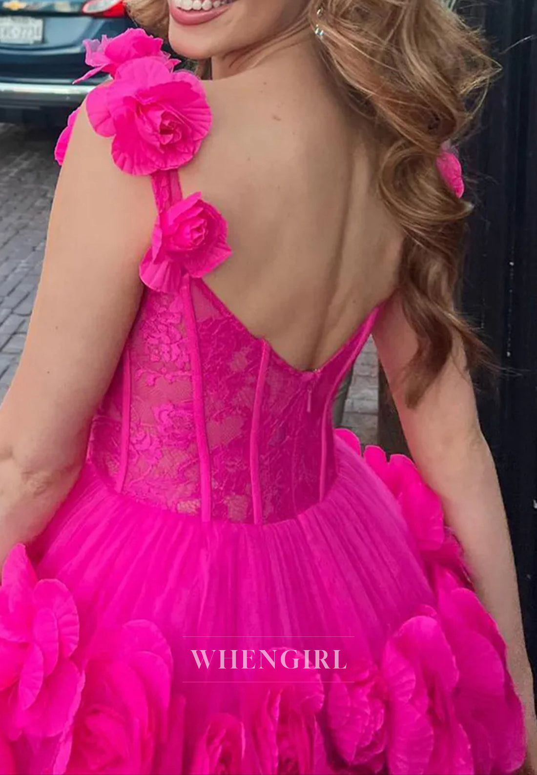 Off Shoulder Sleeveless A-Line Short Corset Homecoming Dress with 3D Flowers