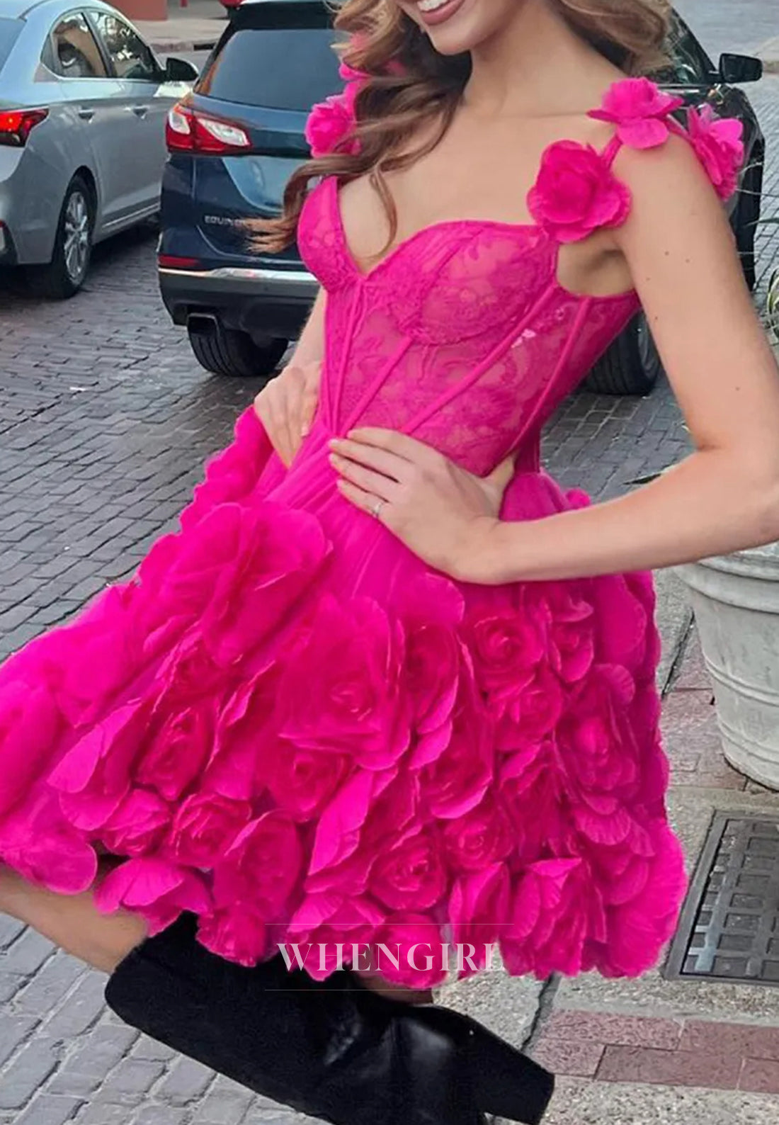 Off Shoulder Sleeveless A-Line Short Corset Homecoming Dress with 3D Flowers
