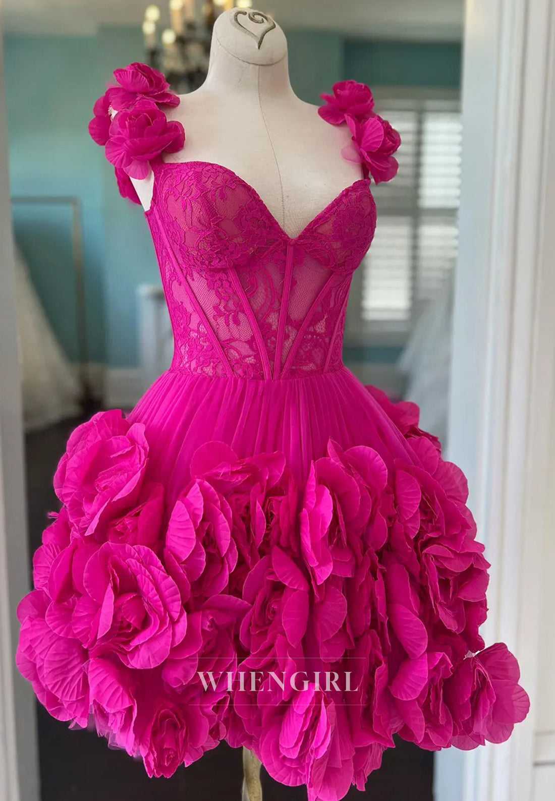 Off Shoulder Sleeveless A-Line Short Corset Homecoming Dress with 3D Flowers