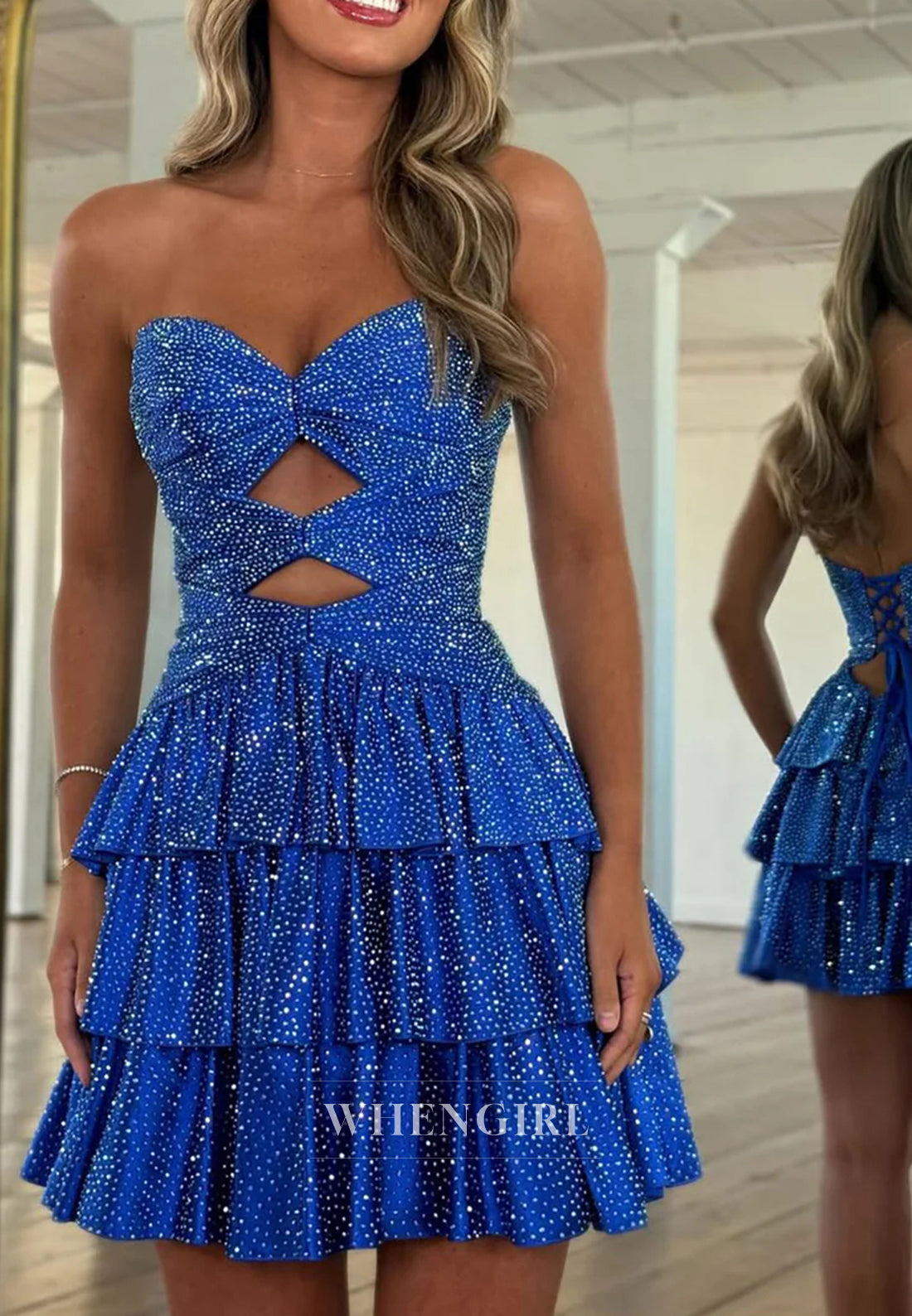 Sweetheart Cut Out Sleeveless Strapless Beaded A-Line Homecoming Dress
