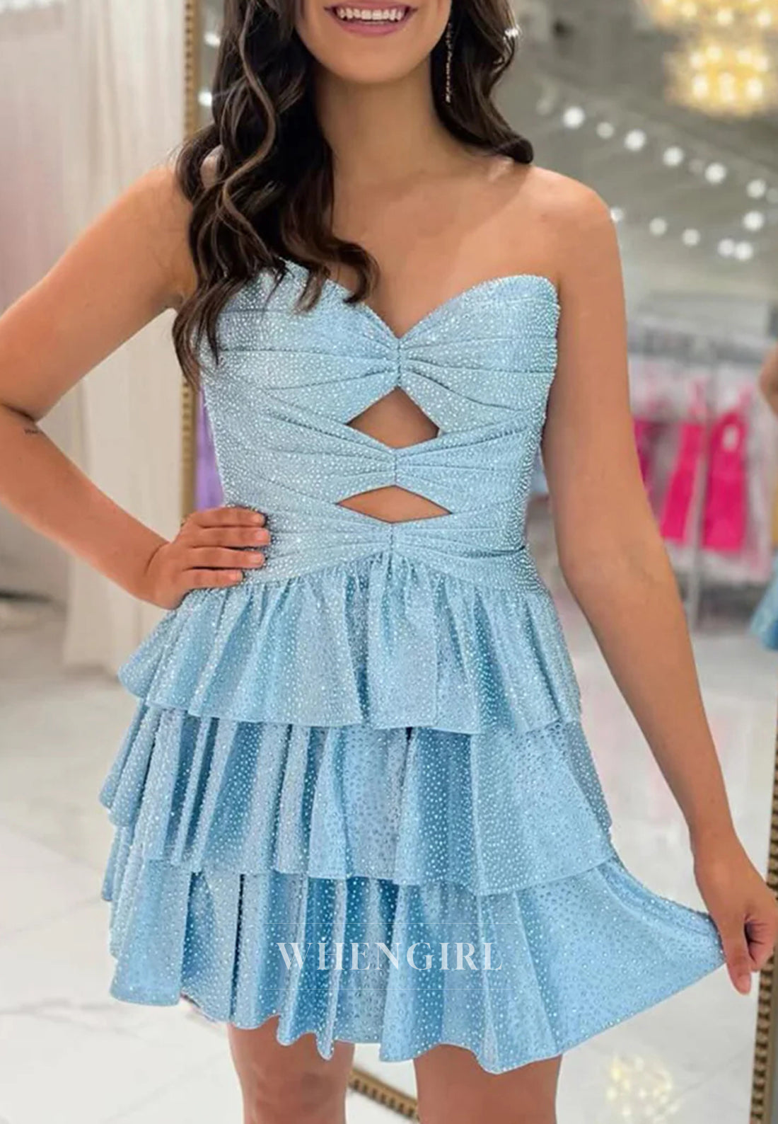 Sweetheart Cut Out Sleeveless Strapless Beaded A-Line Homecoming Dress