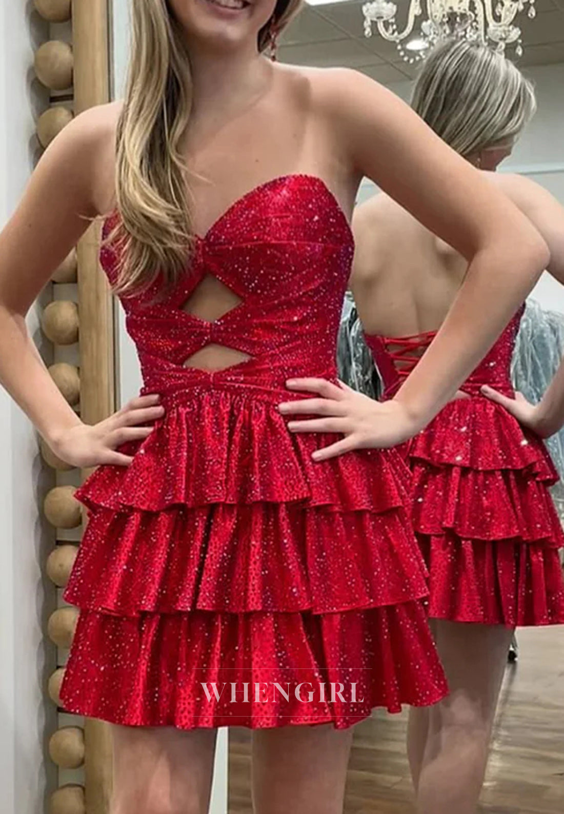 Sweetheart Cut Out Sleeveless Strapless Beaded A-Line Homecoming Dress
