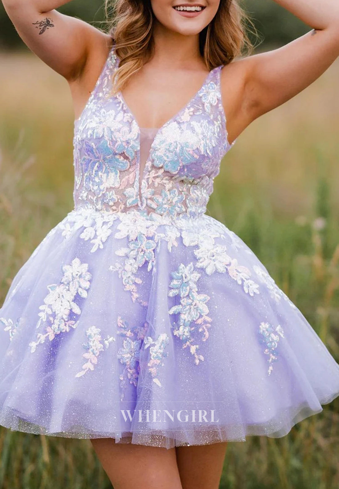 A-Line V Neck Regular Straps Sleeveless Sequins Beading Short Homecoming Dress