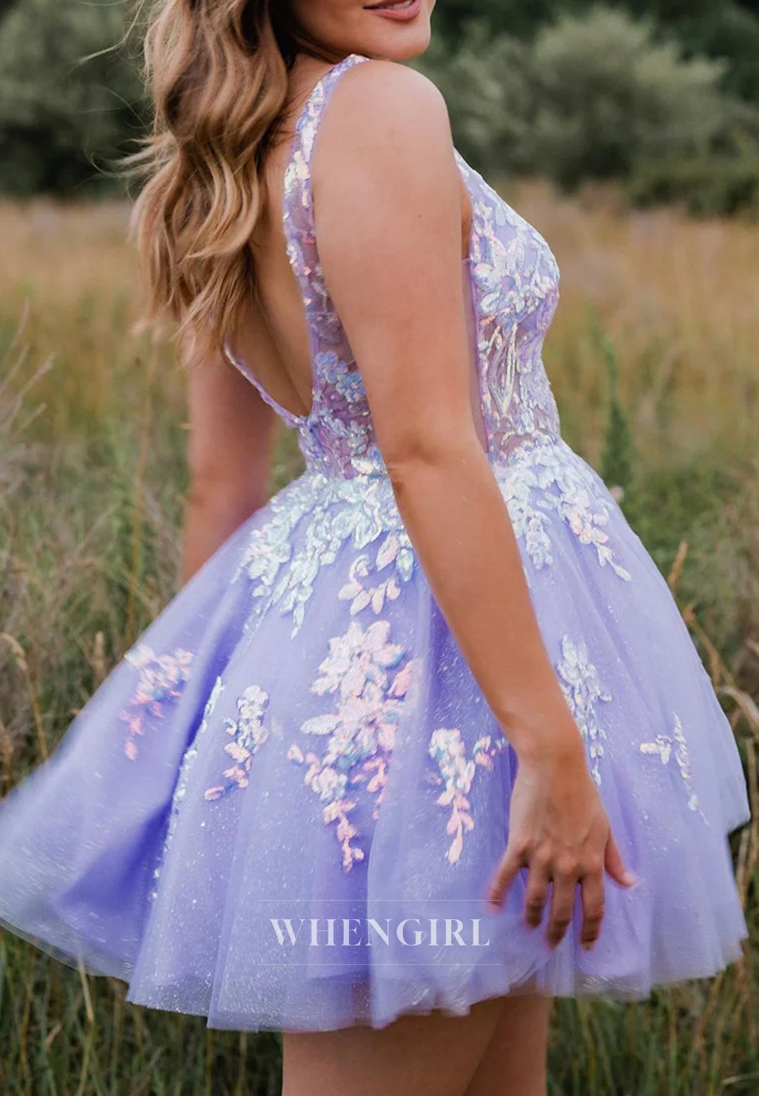 A-Line V Neck Regular Straps Sleeveless Sequins Beading Short Homecoming Dress