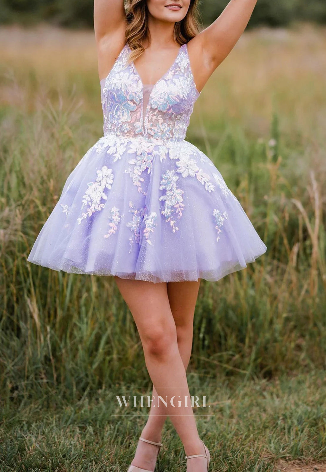 A-Line V Neck Regular Straps Sleeveless Sequins Beading Short Homecoming Dress