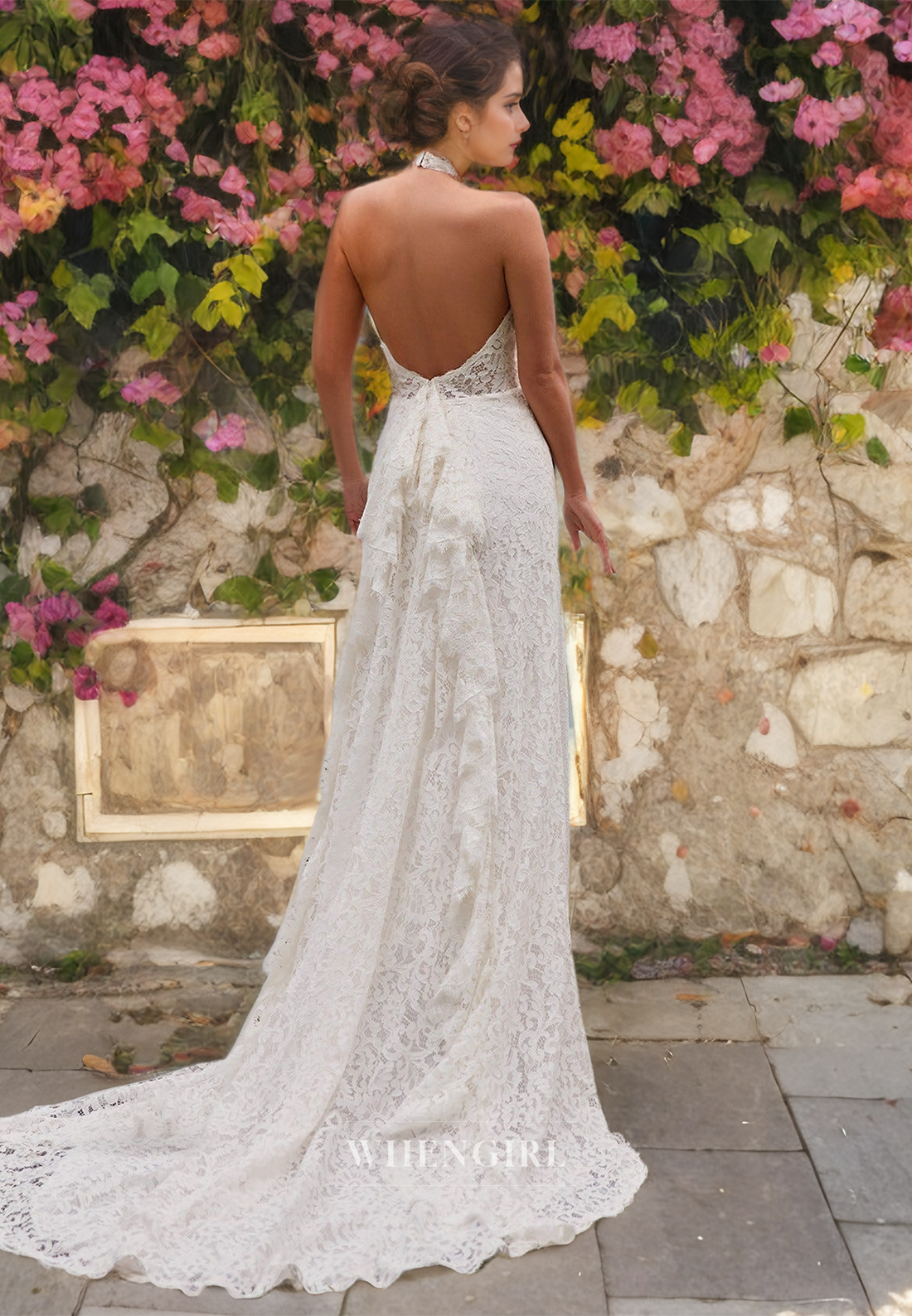 Asymmetrical Sleeveless Sweep Train Appliques Lace Sheath Bridal Gowns with Cut Outs Wedding Dress