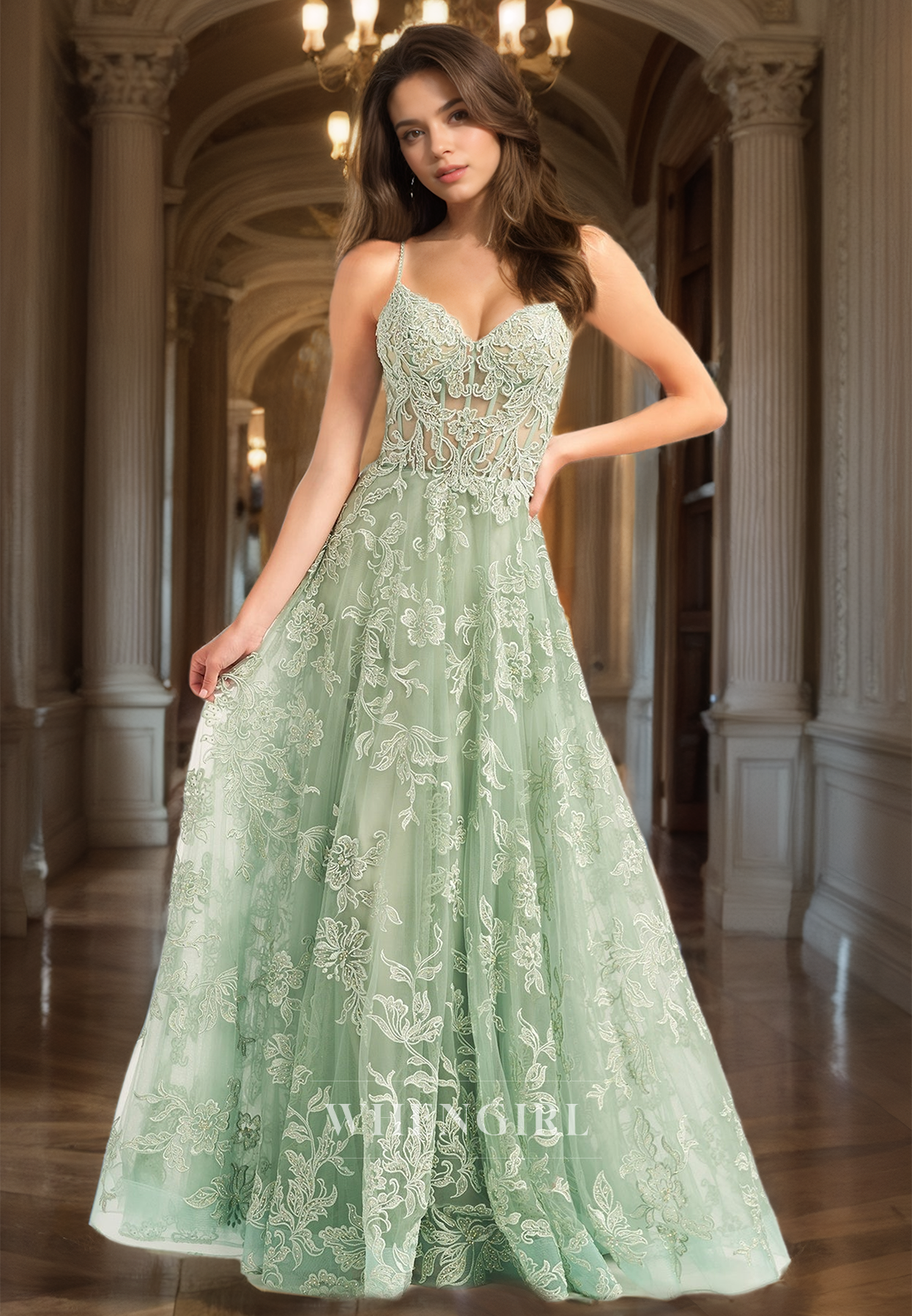 A-Line Spaghetti Straps Sweetheart Prom Dress Sleeveless Stripe Lace P WhenGirl A-Line Spaghetti Straps Sweetheart Prom Dress Sleeveless Stripe Lace P WhenGirl