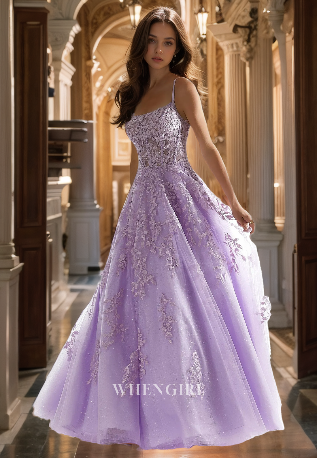 Spaghetti Straps Tube Top A-Line Sleeveless Evening Dress Appliques Lace Prom Dress with Gloves