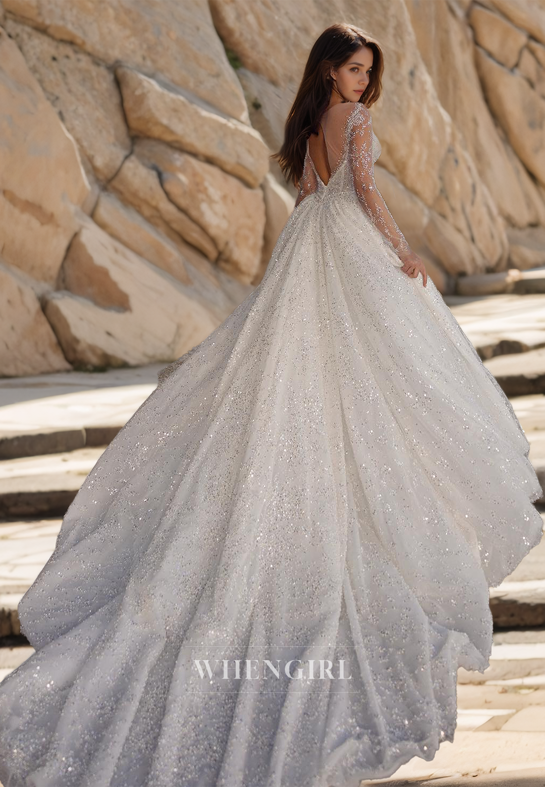 Scoop Neck Long Sleeves Sheath Beads Lace Wedding Dress with Detachable Overskirt Bridal Gowns