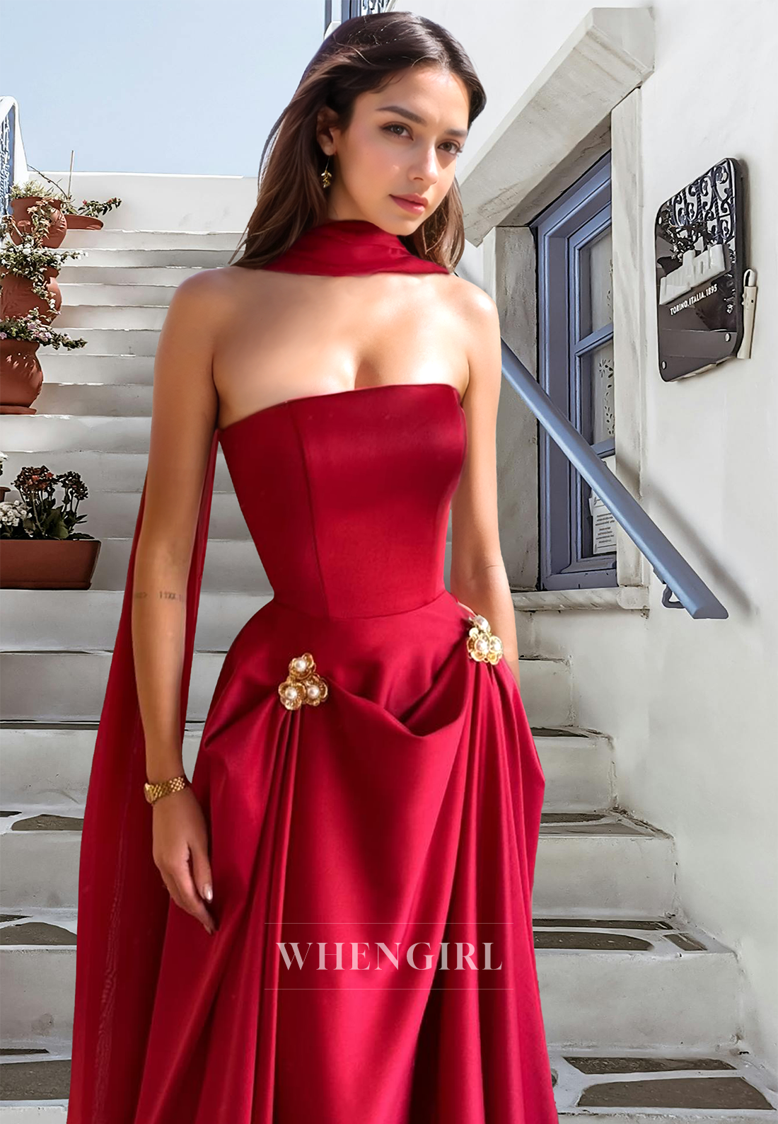 Glomaorous A-Line Tube Top Sleeveless Satin Pleats Formal Occasion with Beads Prom Dress