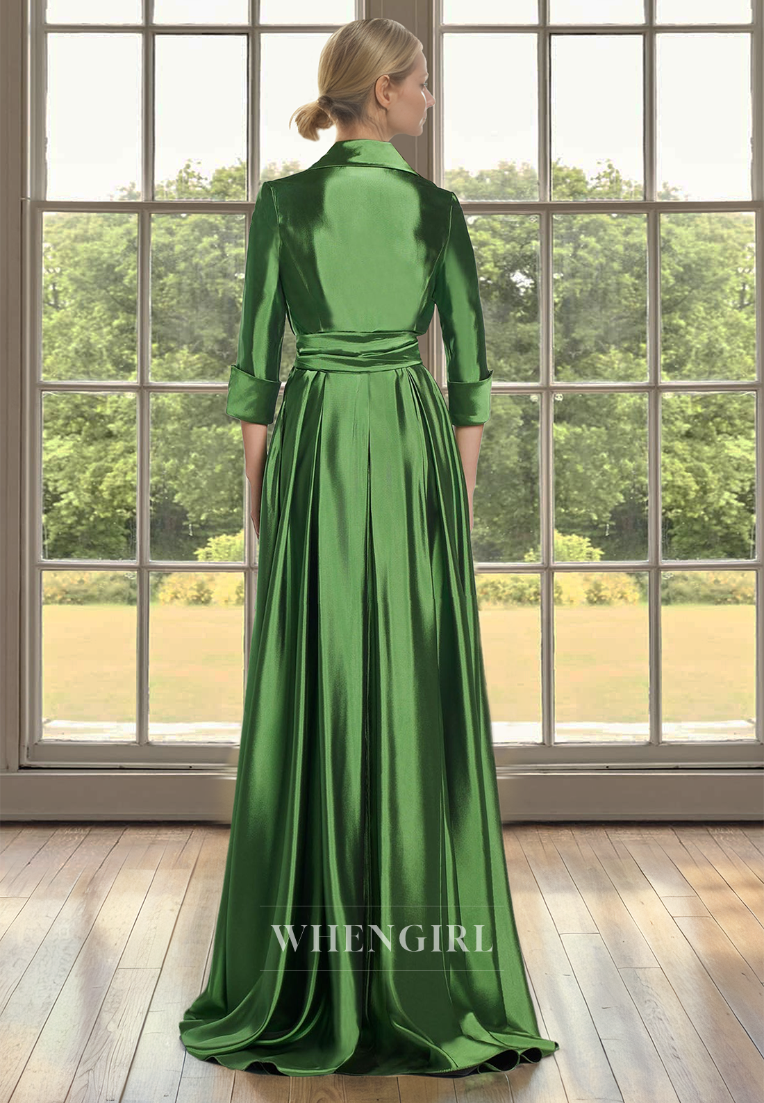 A-Line V-Neck Sleeves Pleats Satin Mother of Bride Dress with Beads Cocktail Dress