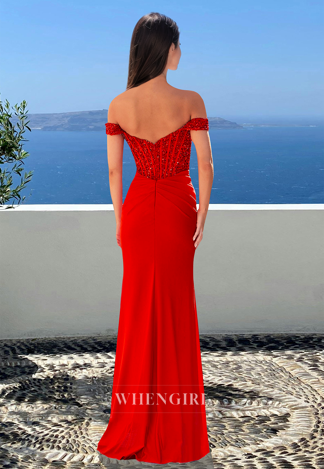 Elegant Off Shoulder Sheath Sleeveless Sequin Satin Long Party Prom Dress with Slit