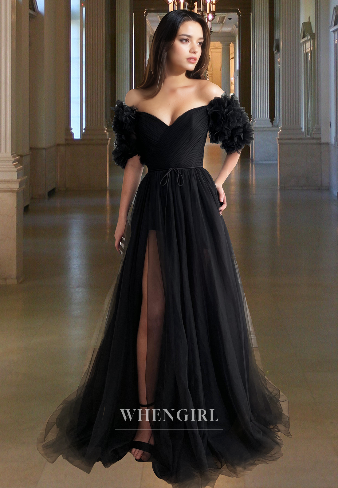 Elegant A-Line Sleeves Sweetheart Long Pleated Lace Formal Prom Dress with Slit