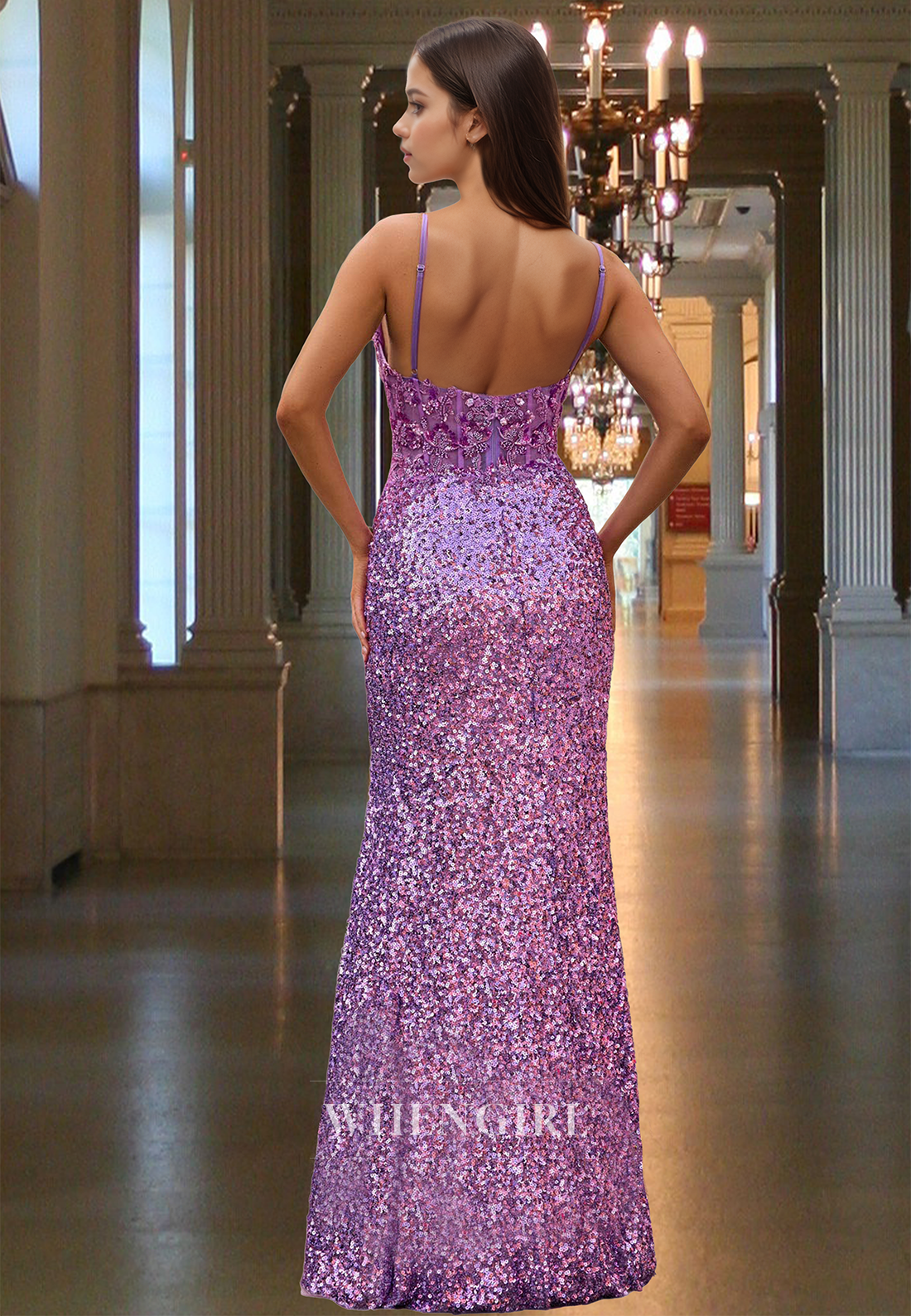 Stunning Sweetheart Straps Side Slit Pleated Sequins Party Prom Dress with Appliques