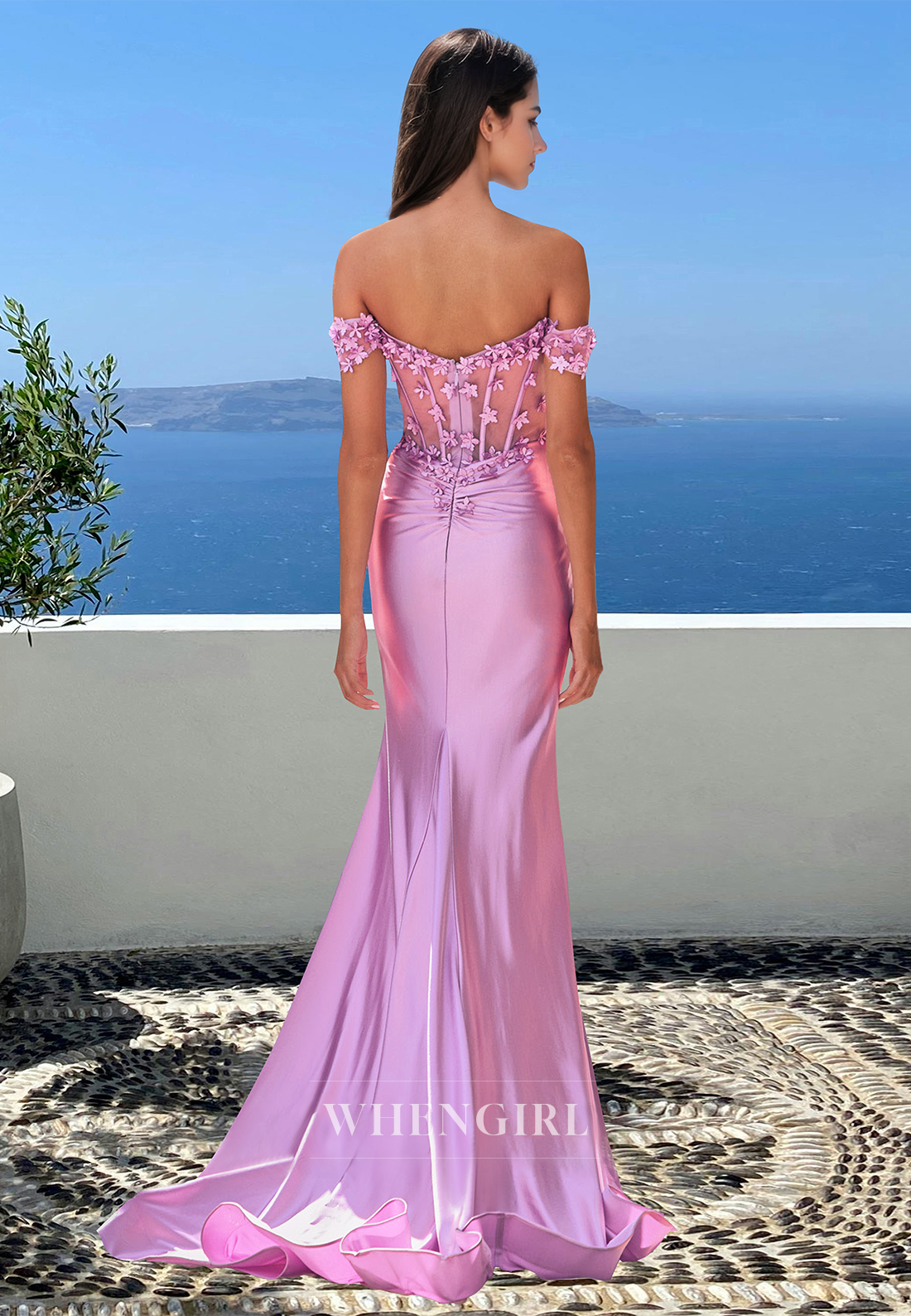 Graceful Off-Shoulder Sweetheart Fitted Satin Evening Party Dress with Floral