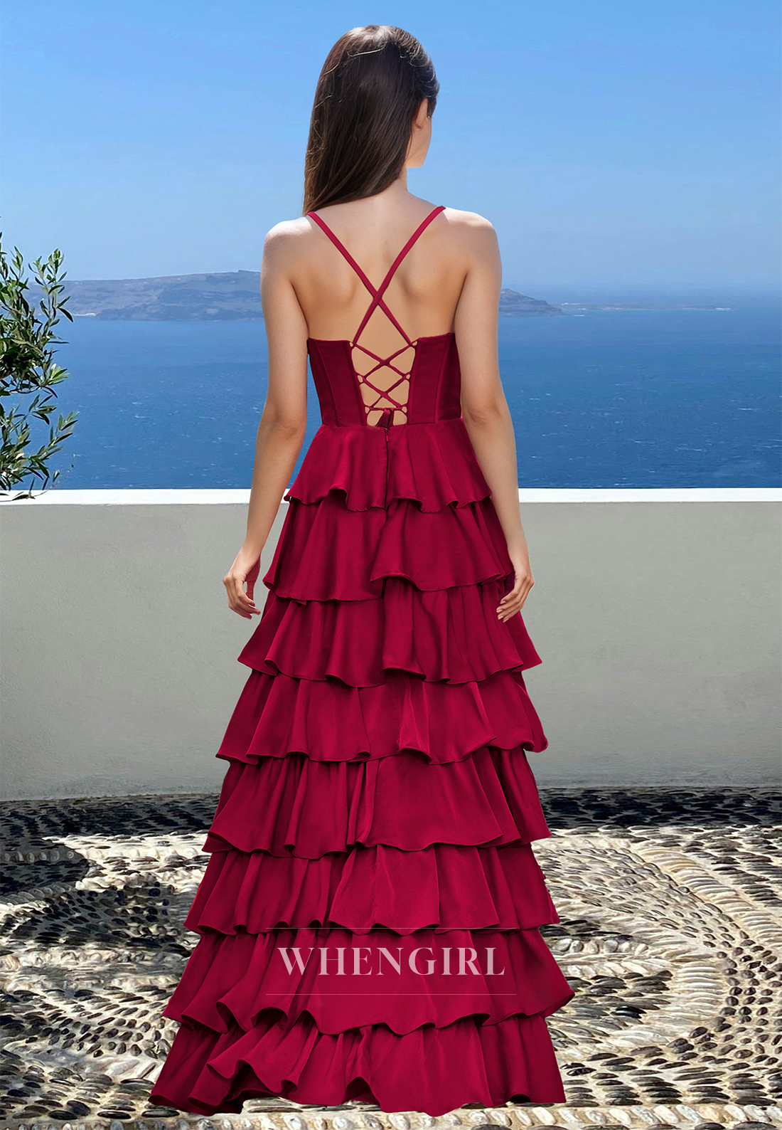 Elegant A-Line Sweetheart Straps Pleated Satin Evening Dress with Slit Tiered Ball Gown