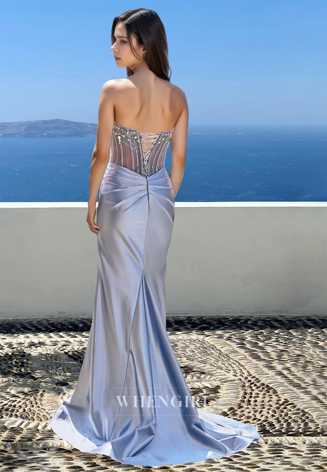 Glamorous Tube Top Party Dress Sleeveless Sheath Satin Evening Gowns with Beaded
