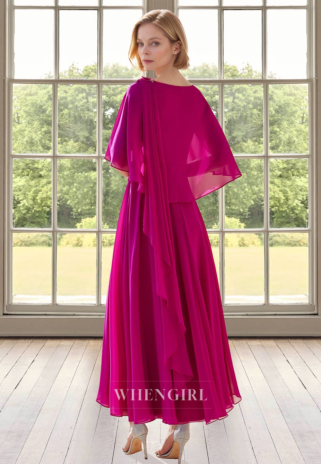 Gorgeous A-Line Two Piece Floral Chiffon Long Cocktail Dress with Beads Mother of Bride