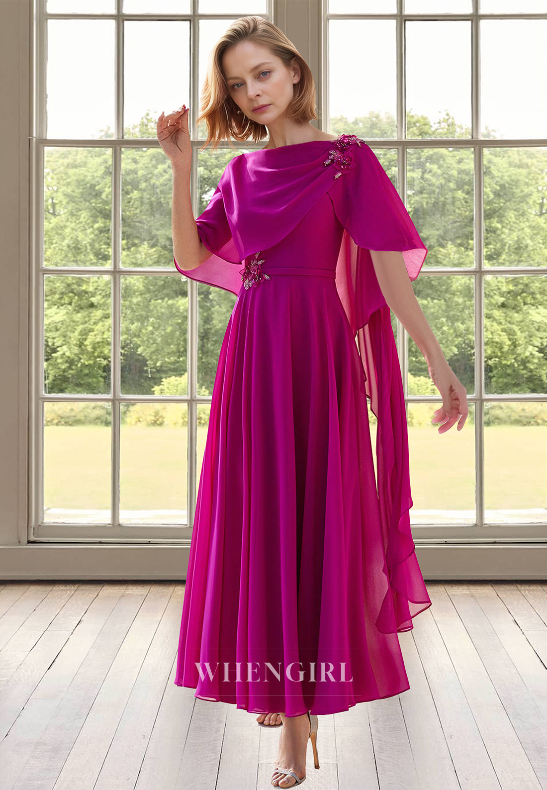 Gorgeous A-Line Two Piece Floral Chiffon Long Cocktail Dress with Beads Mother of Bride