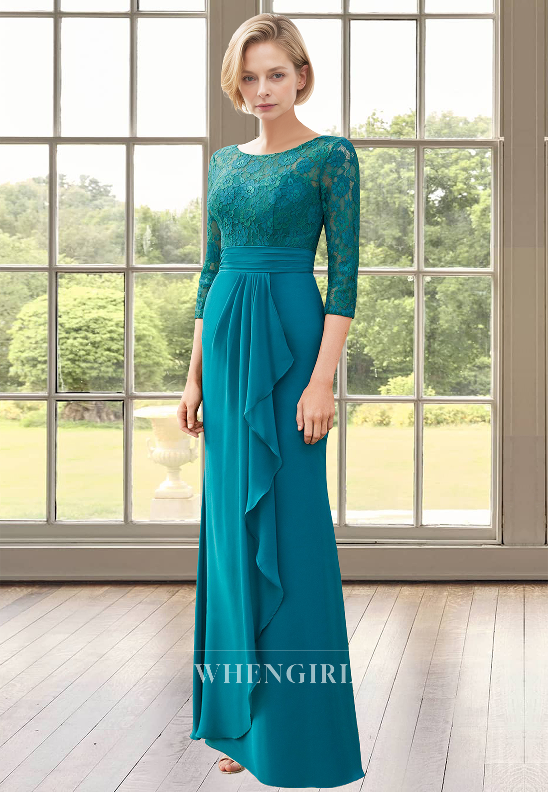 Graceful Scoop Neck Sheath Cocktail Gowns Half Sleeves Long Satin Mother of Groom with Applique