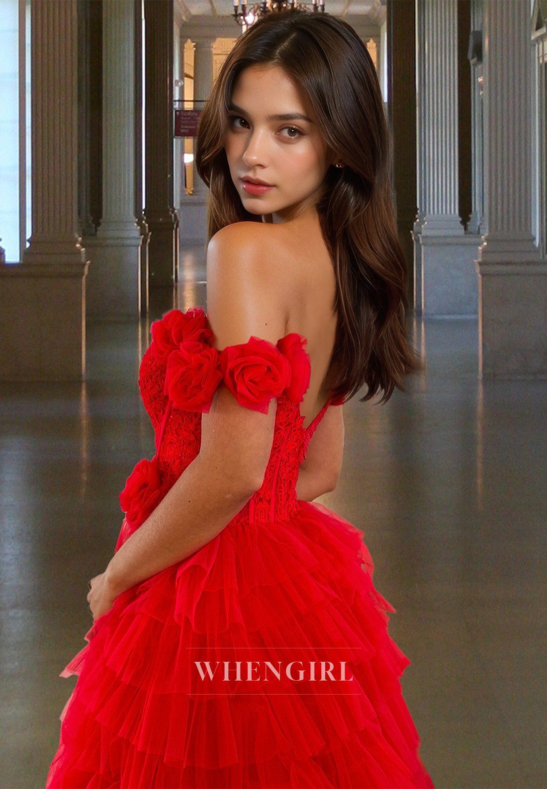 Striking A-Line Off-Shoulder Appliques Tiered Lace Ball Gowns with Floral Party Dress