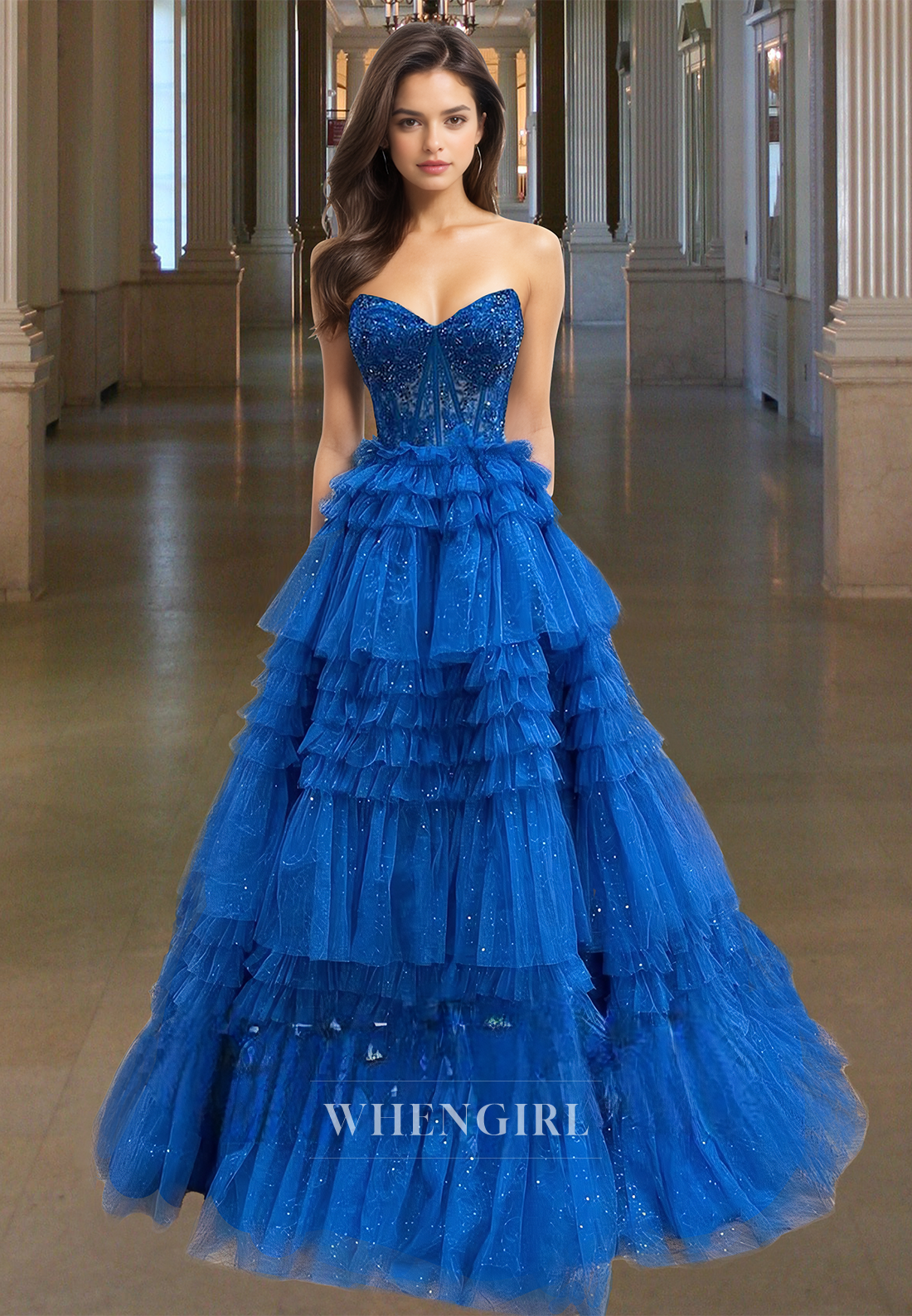Sparkly A-Line Sweetheart Appliques Tiered Lace Ball Gown with Beads Party Dress