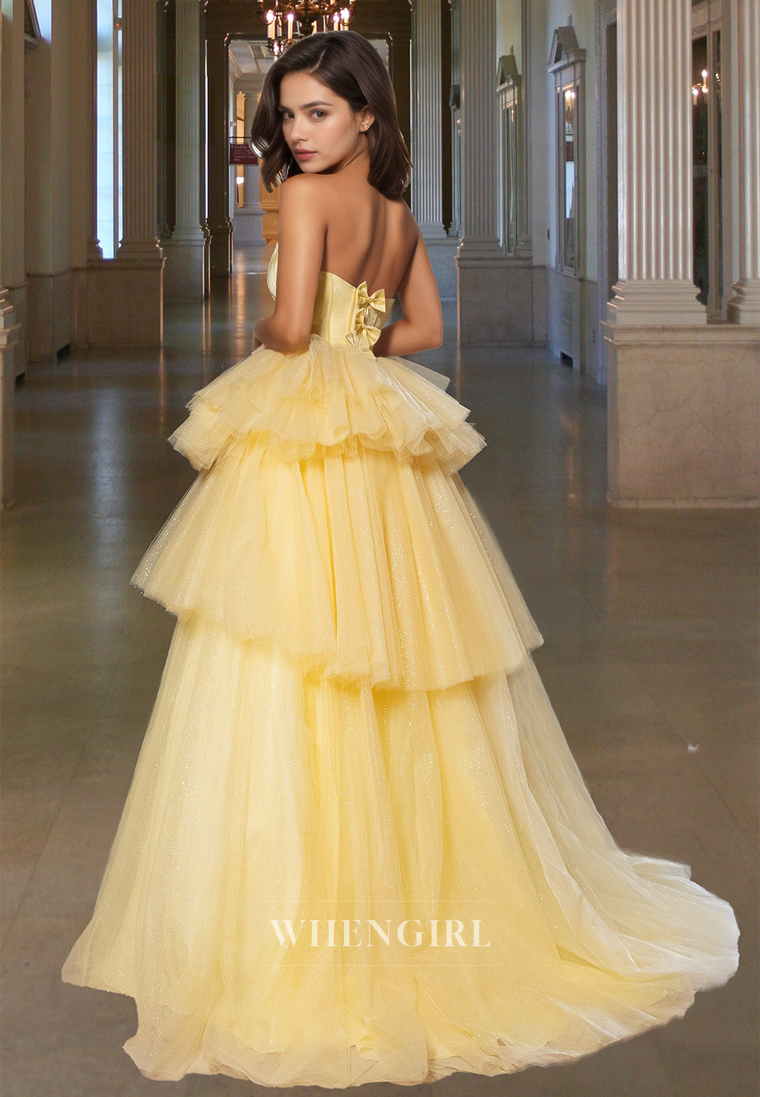 Glamorous A-Line Sweetheart Tiered Glitter Knit Evening Party Dress with Bows