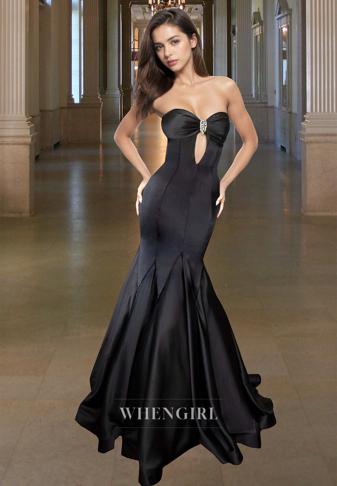 Graceful Sweetheart Mermaid Prom Dress Beaded Satin Formal Party Dress with Train