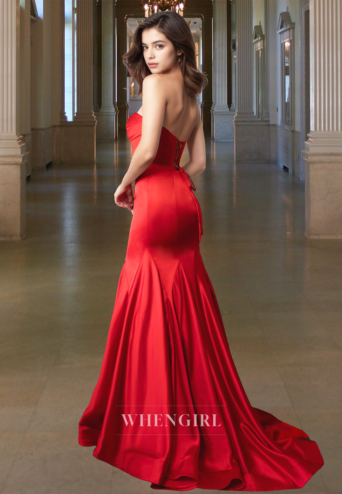 Graceful Sweetheart Mermaid Prom Dress Beaded Satin Formal Party Dress with Train