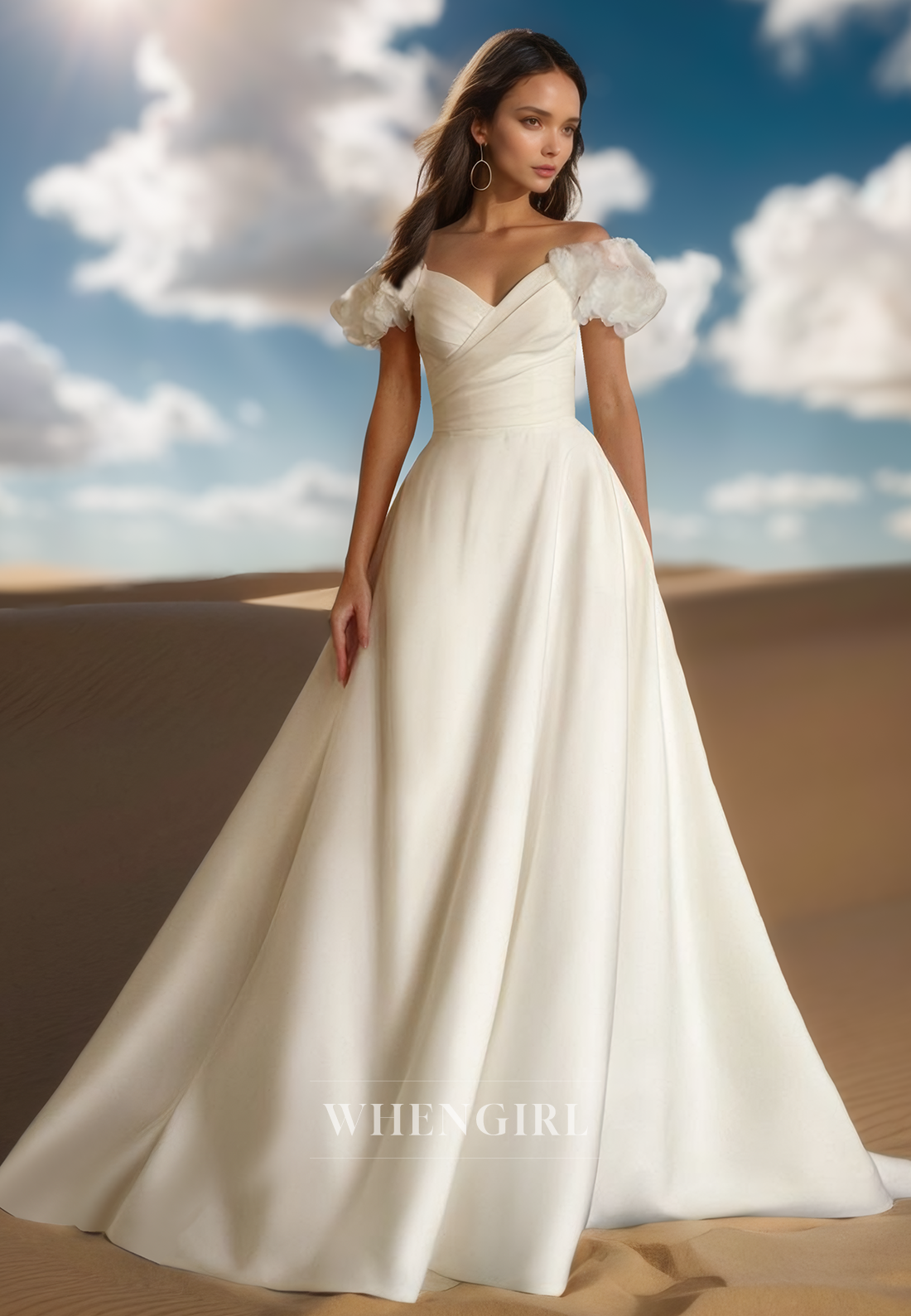 Elegant A-Line Sweetheart Sleeveless Ruched Satin Bridal Wedding Dress with Floral