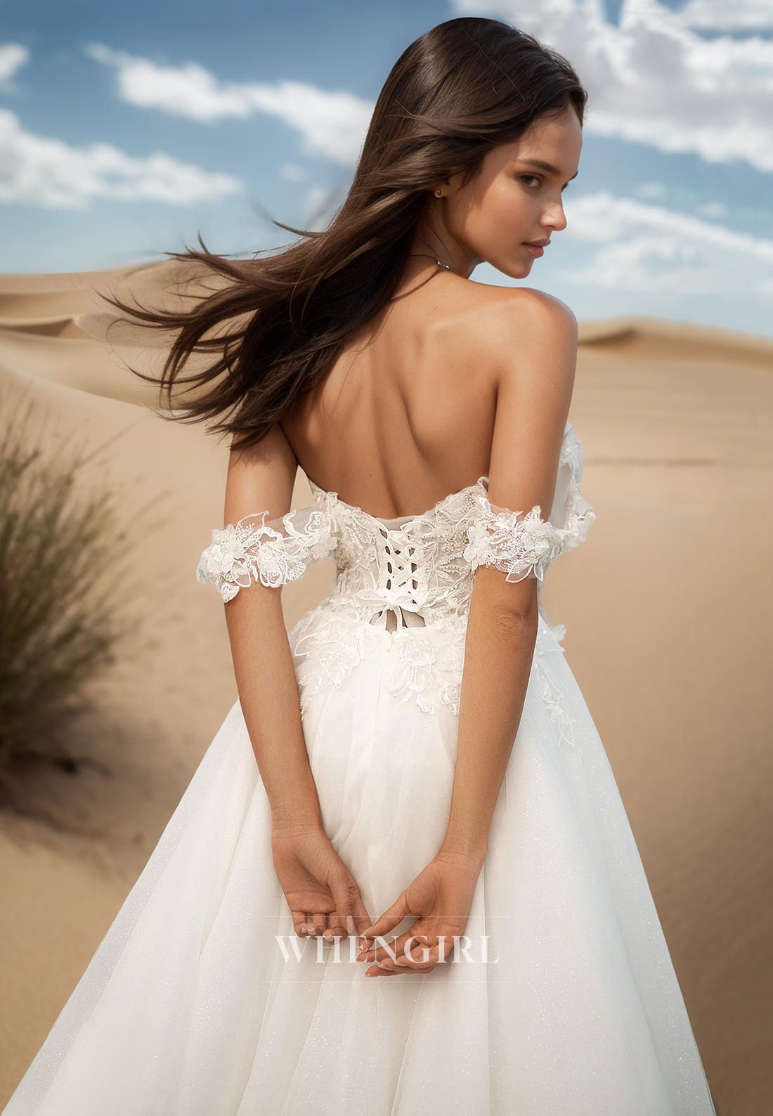 Romantic Off-Shoulder Sweetheart A-Line Appliques Lace Bridal Wedding Dress with Slit