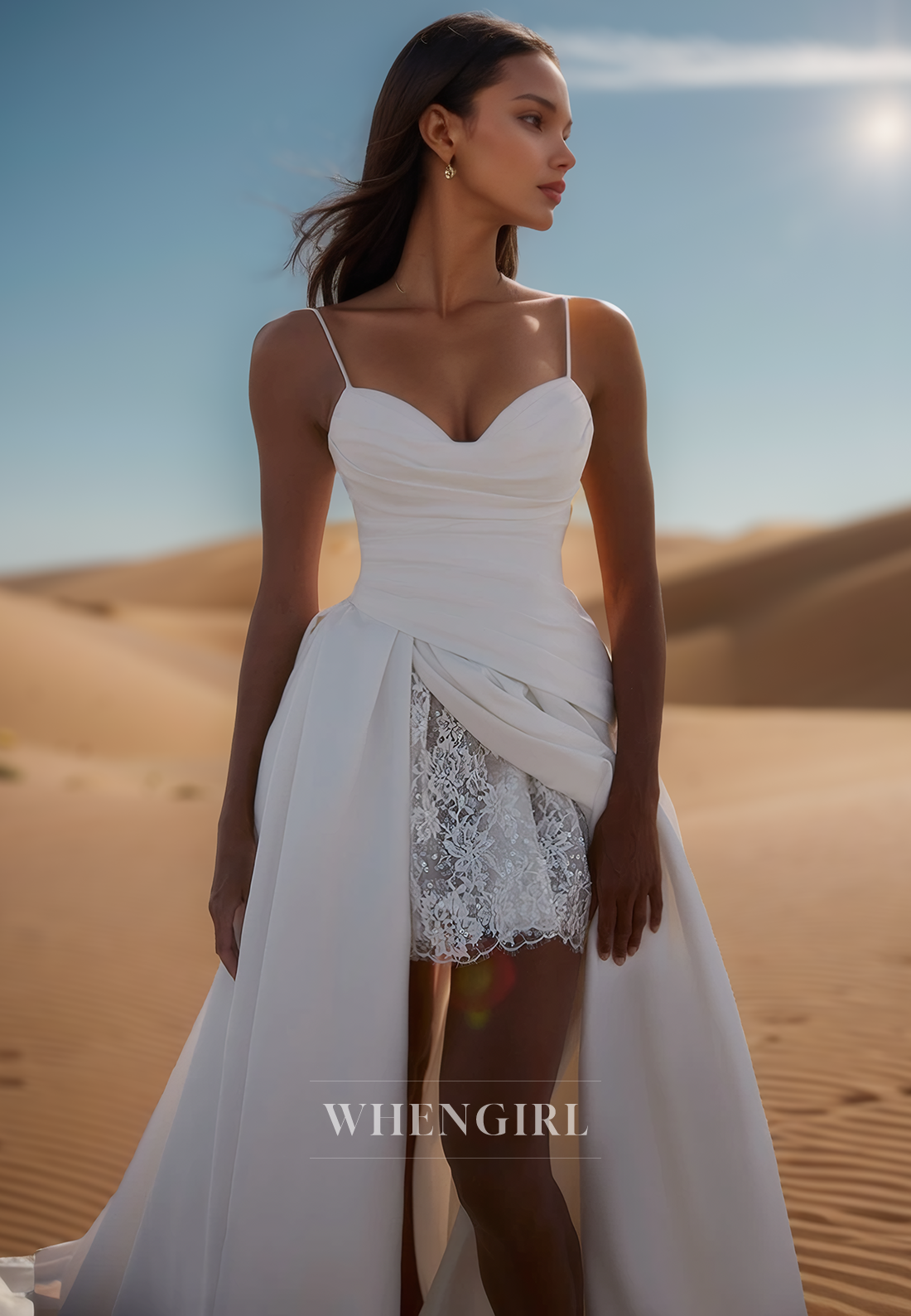 Elegant Sweetheart Spaghetti Straps Appliques Satin A-Line Wedding Gowns with Train