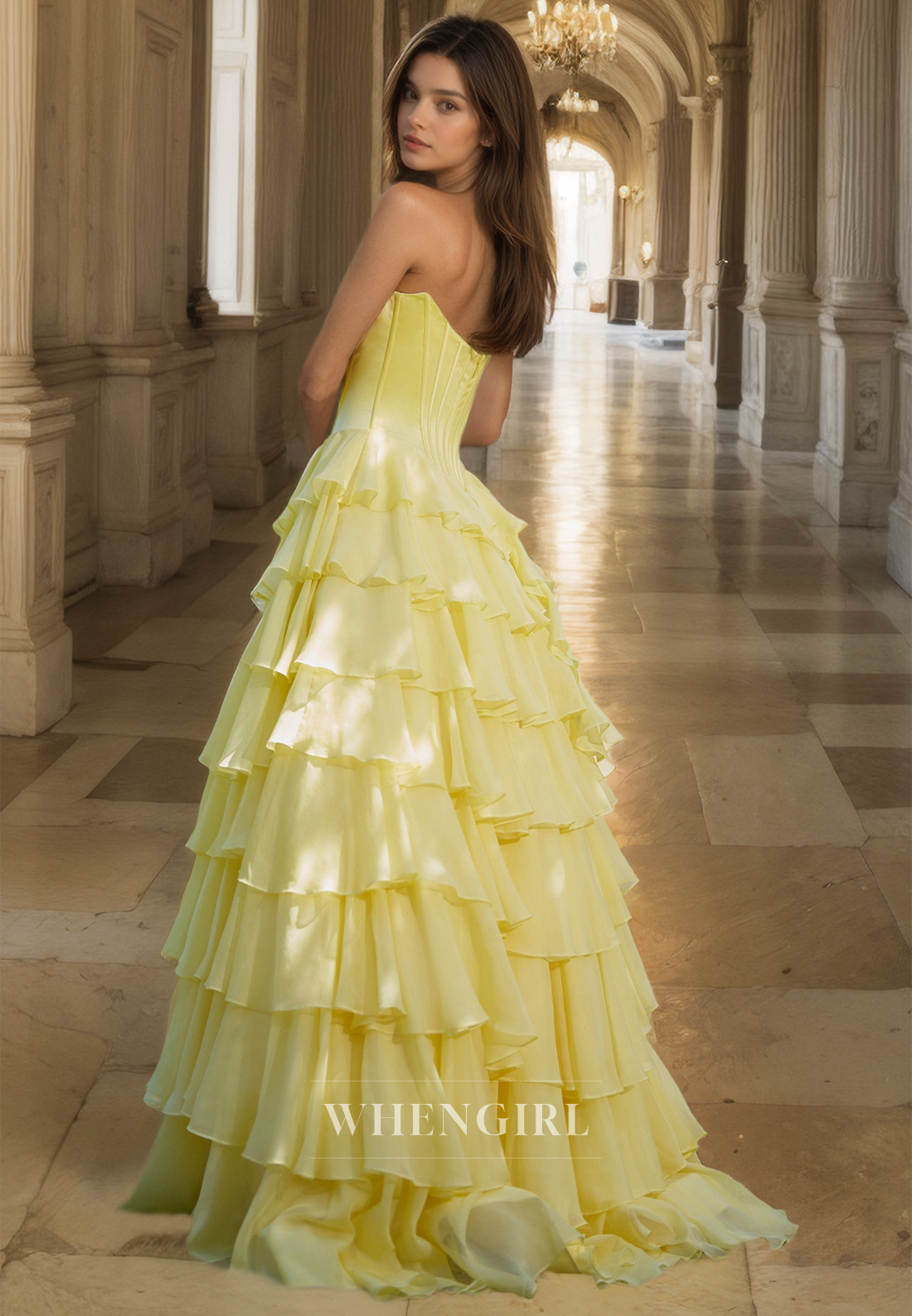 Graceful A-Line Sweetheart High Split Tiered Lace Prom Formal Party Dress with Appliques