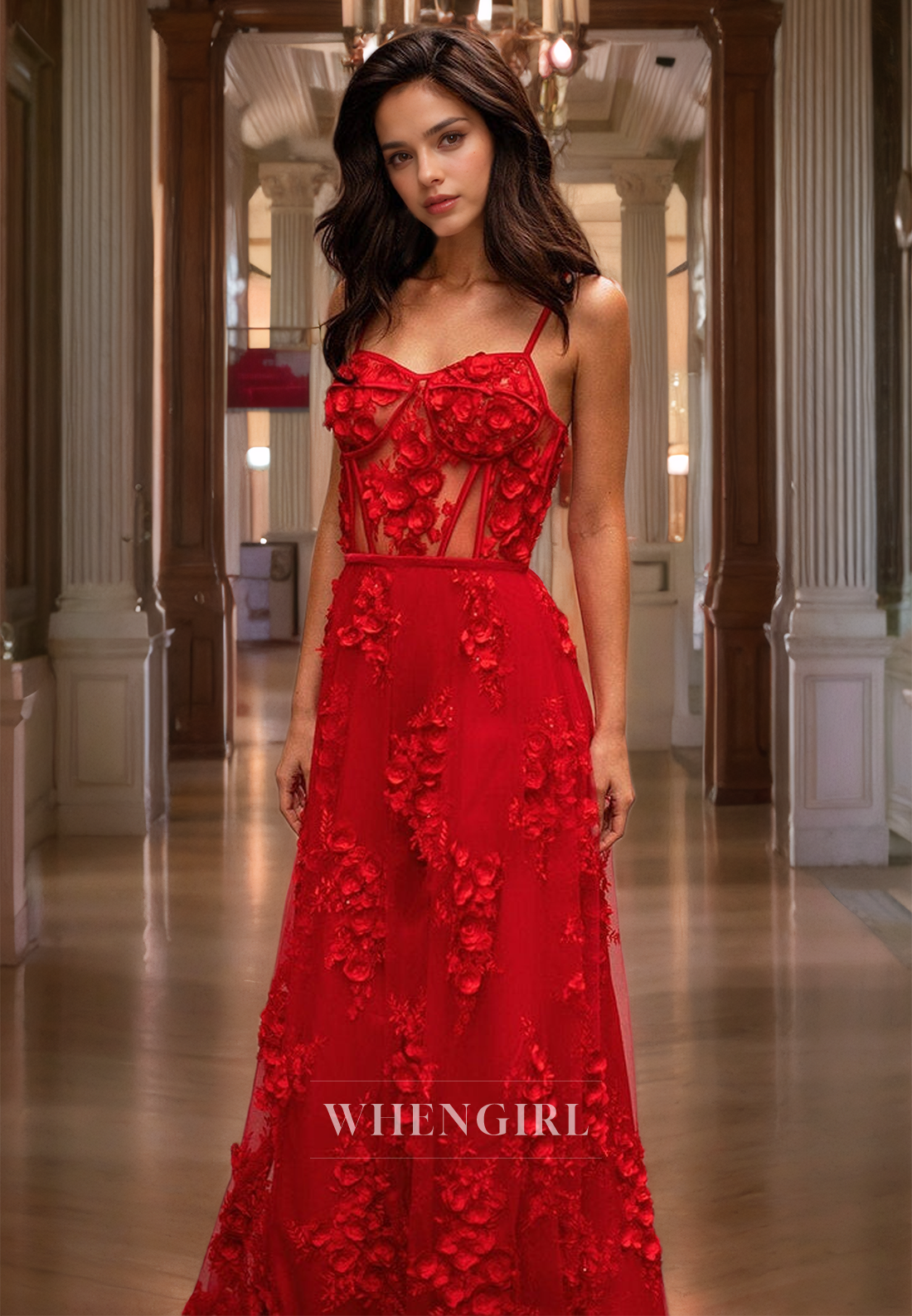 A-Line Strapless Straps Sleeveless Appliques Tulle Long Prom Dress with Train