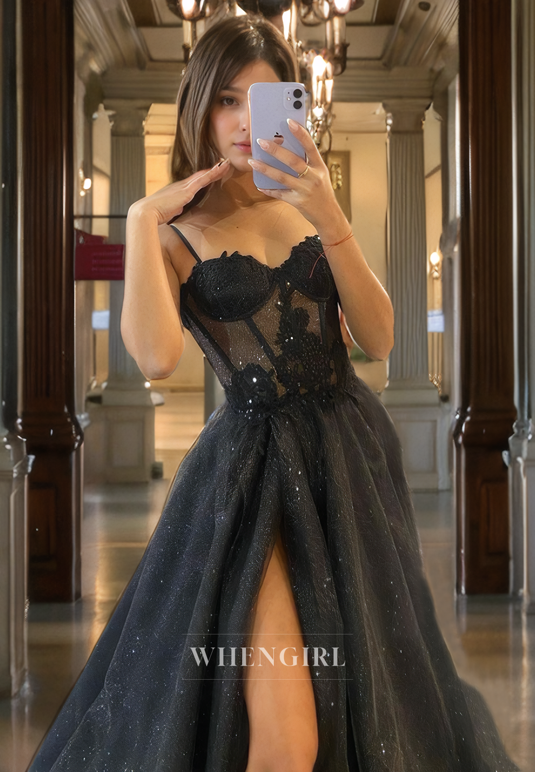 A-Line Strapless Straps Sleeveless Illsion Long Prom Dress wiyj High Side Slit