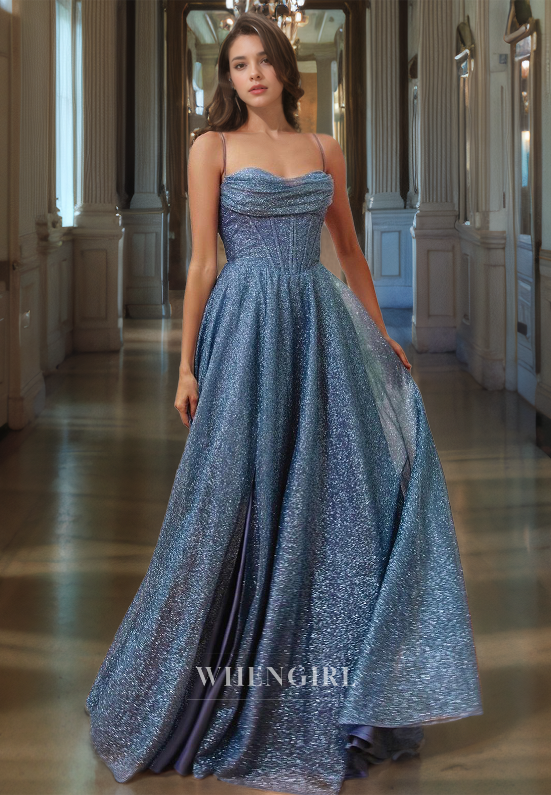 Sheath Strapless Sleeveless Beaded Long Prom Dress with High Side Slit and Train