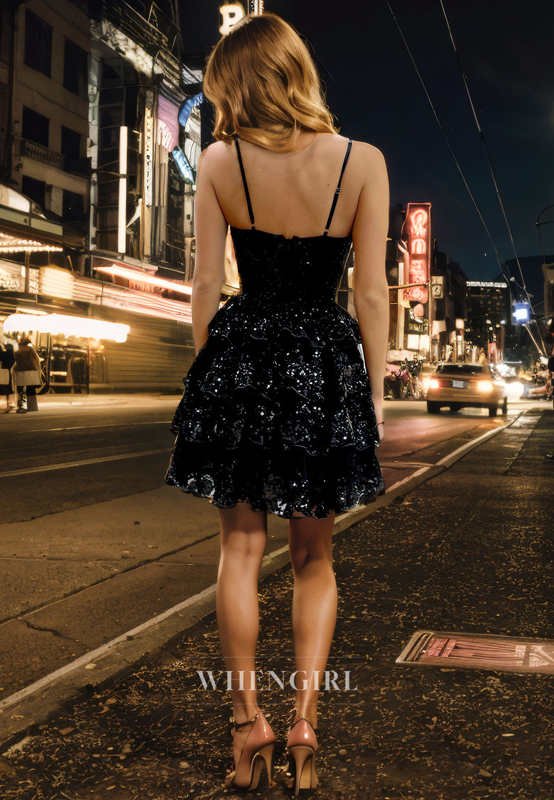 A-Line Strapless Sleeveless Sequins Appliques Tiered Back Zipper Homecoming Dress