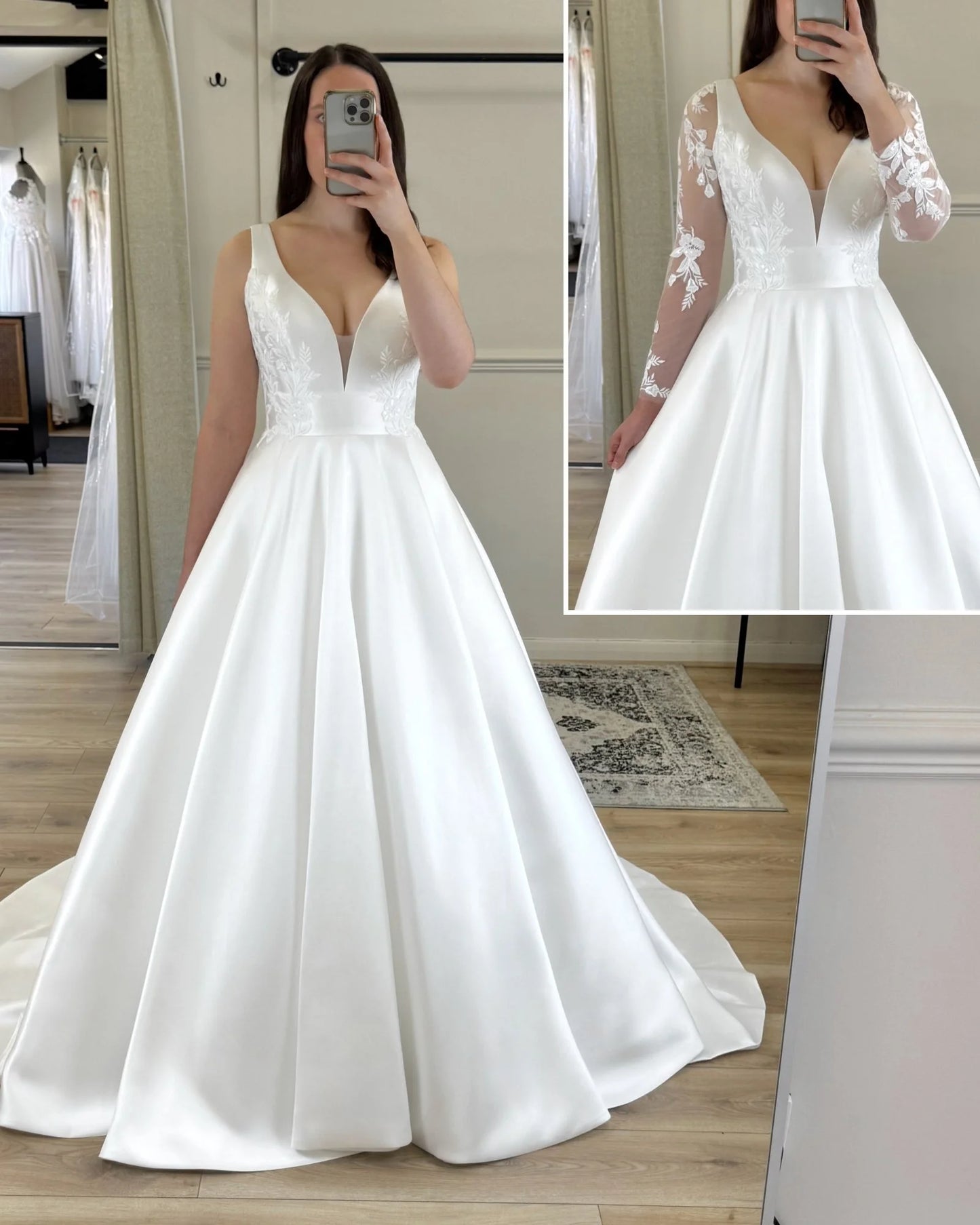A-Line V Neck Long Sleeves Appliques Court Train Wedding Dress