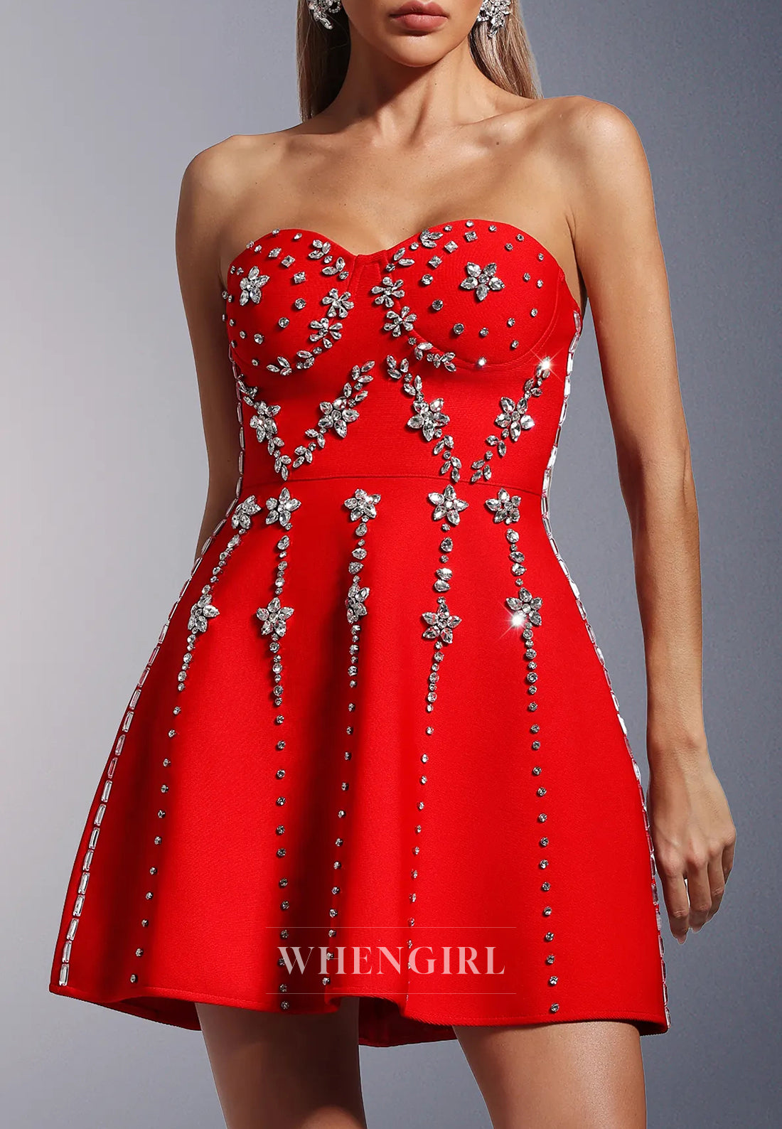 Red Rhinestone Beading Sweetheart Sleeveless A-Line Short Homecoming Dress
