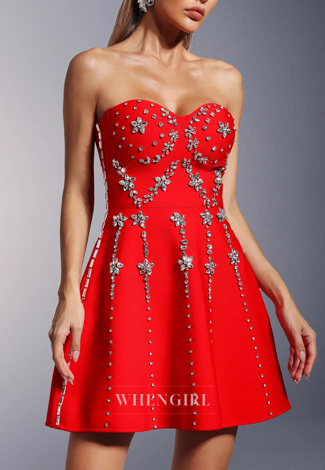 Red Rhinestone Beading Sweetheart Sleeveless A-Line Short Homecoming Dress