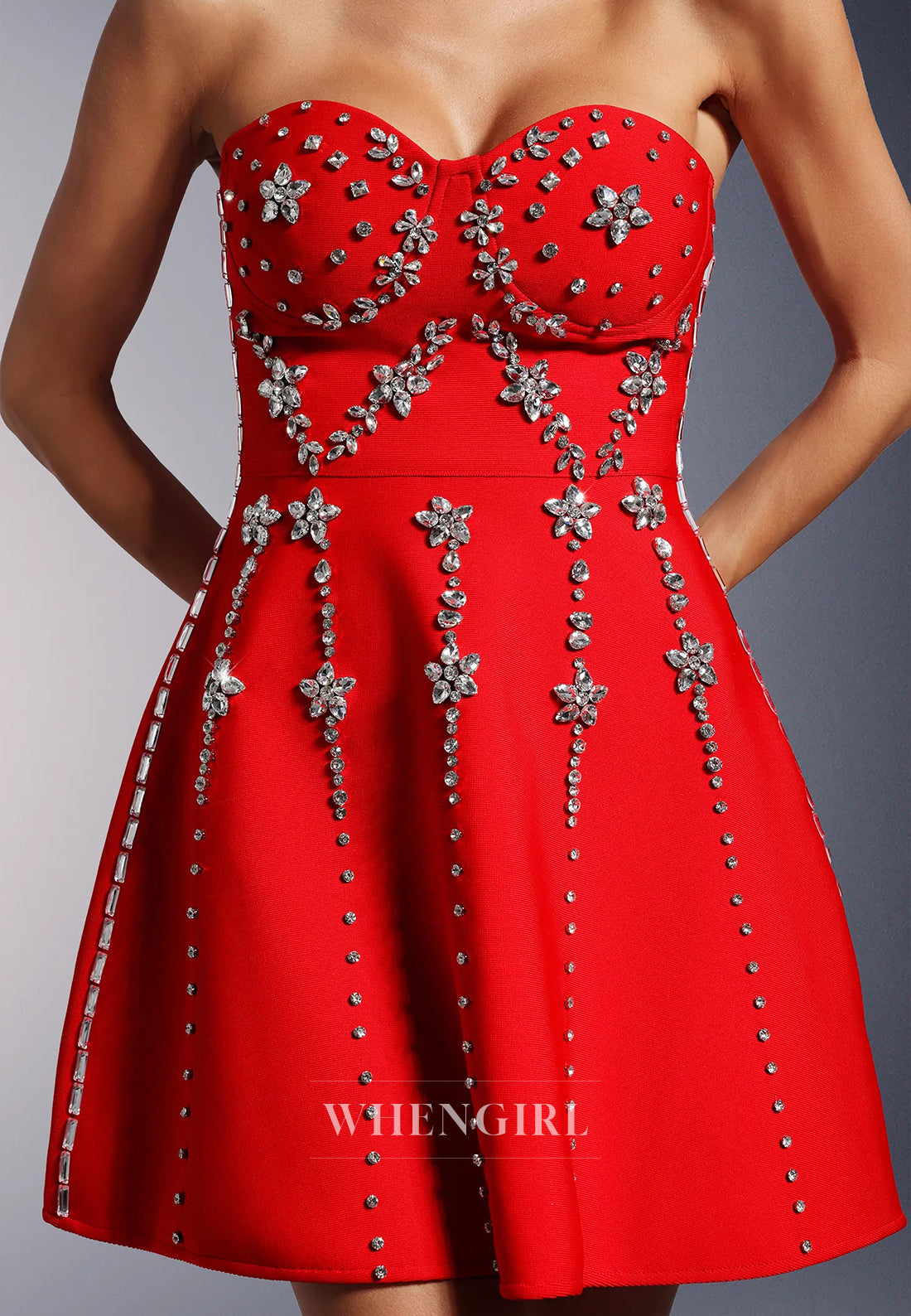 Red Rhinestone Beading Sweetheart Sleeveless A-Line Short Homecoming Dress