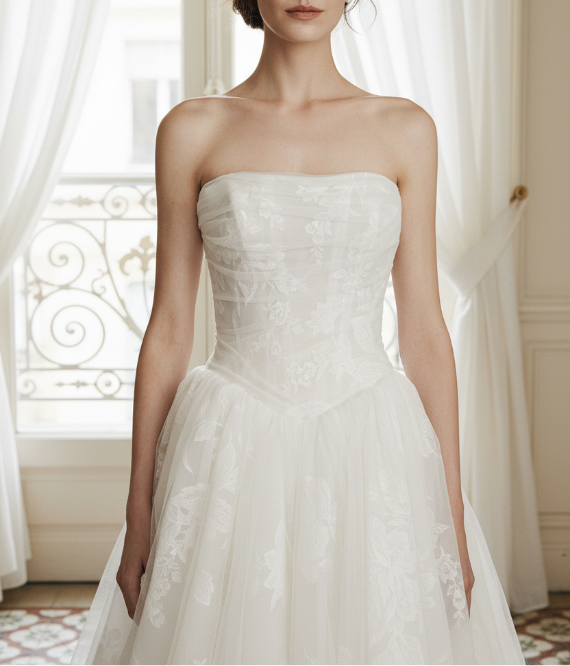 A-Line Tube Top Sleeveless Wedding Dress with Court Train