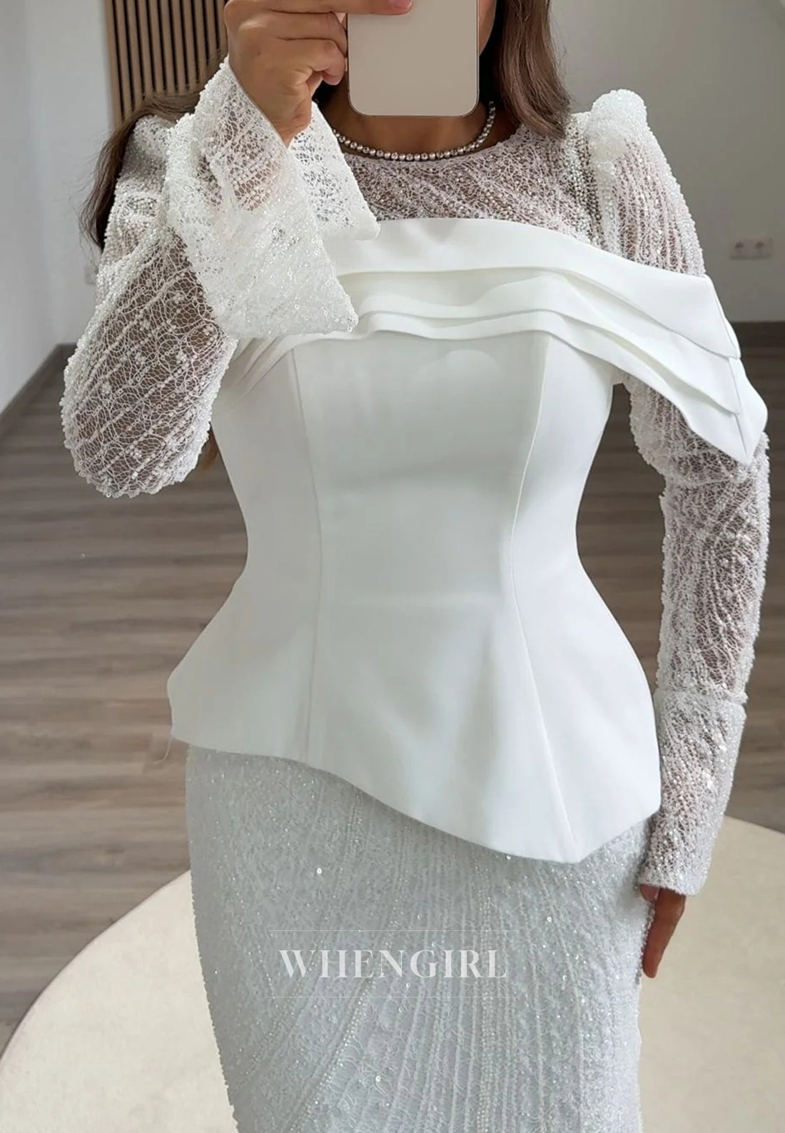 Sheath Bateau Neck Long Sleeves Beaded Back Zipper Formal Evening Dress